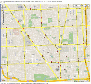 2007-royaloak-bike-crashes Royal Oak had the most bike-car crashes among all Oakland County municipalities in 2007